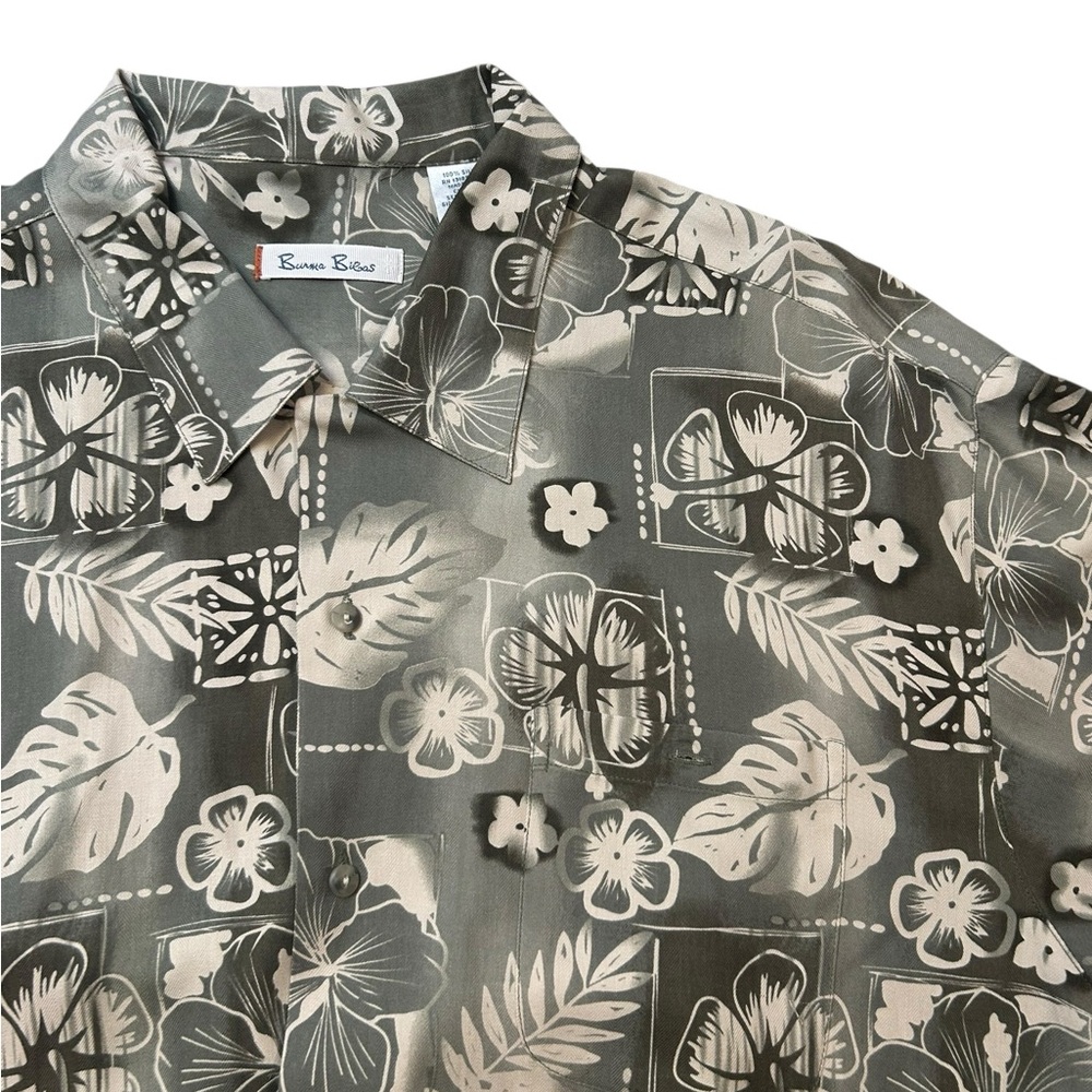 Burma Bibas Men's Silk Floral‎ Shirt L Hawaiian Casual Short Sleeve Tropical